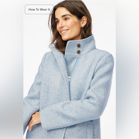 NWT J. Crew Herringbone City Coat in Pale Seascape Chevron Blue - Picture 3 of 14